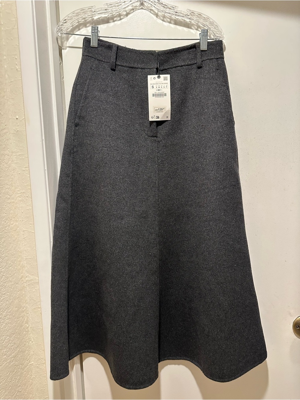 NWT Zara Dark Charcoal A-Line Wool-Blend Skirt Size Small Maxi